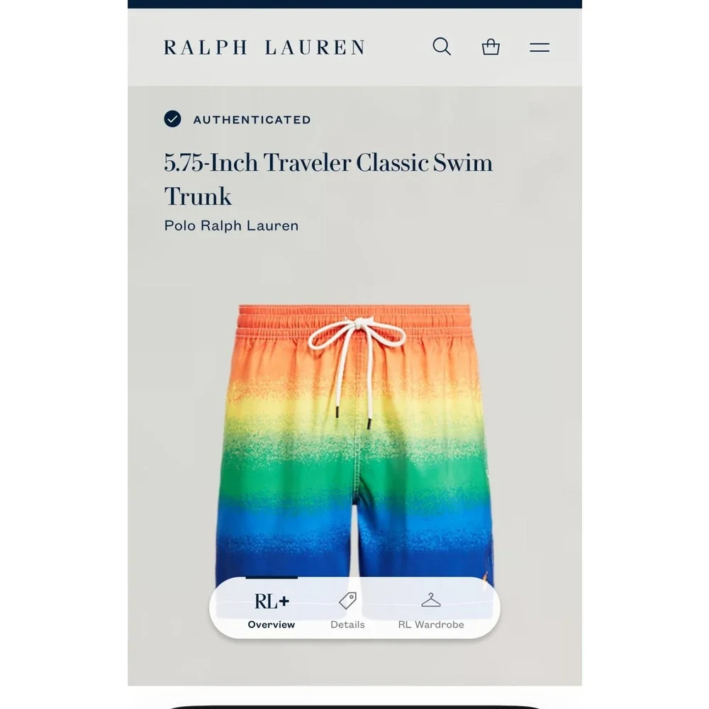 Polo Ralph Lauren Traveler Swim Trunks Men L Rainbow Ombre Excellent 5.75 Inseam